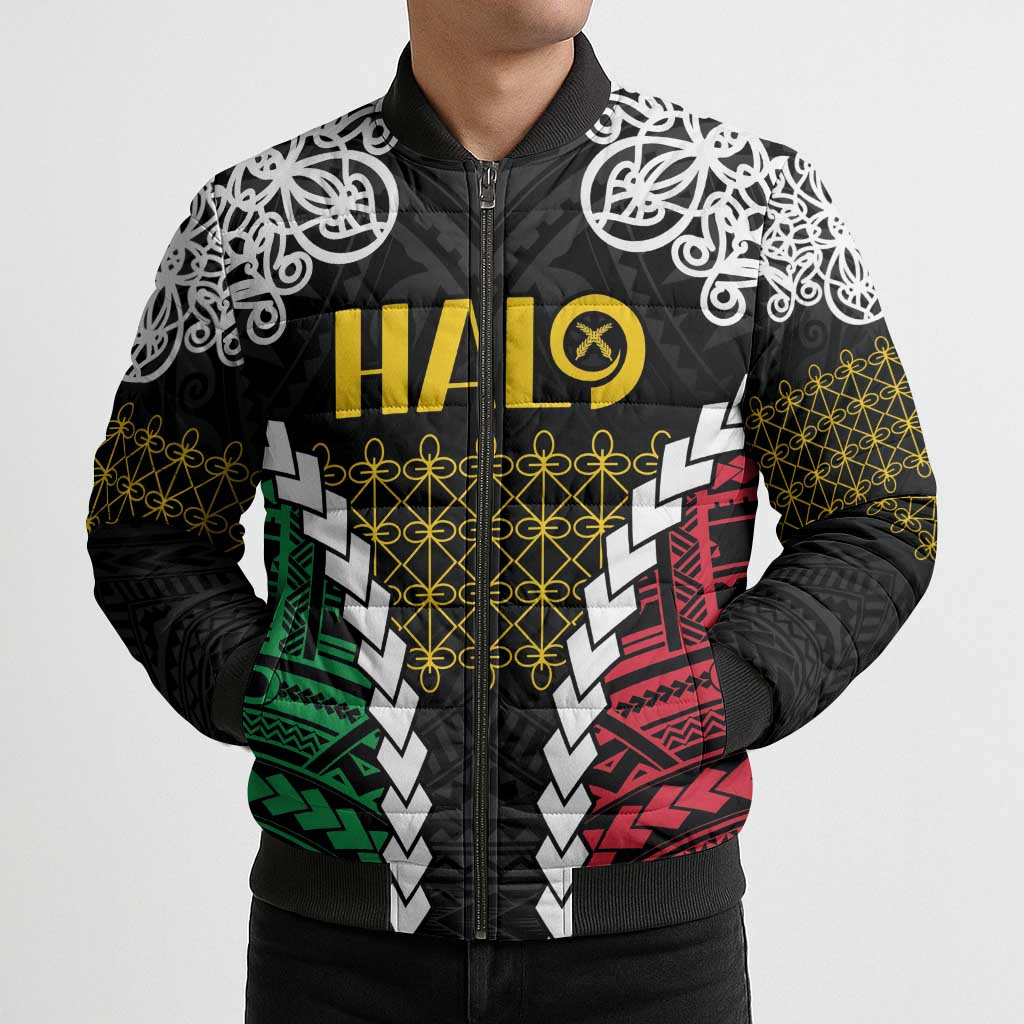 Halo Vanuatu Pride Bomber Puffer Jacket Vanuatuan Sand Drawing Pattern - Polynesian Pride