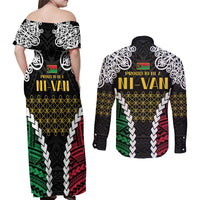Halo Vanuatu Pride Couples Matching Off Shoulder Maxi Dress and Long Sleeve Button Shirt Vanuatuan Sand Drawing Pattern
