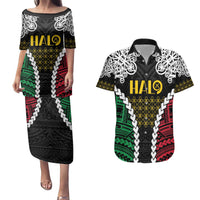 Halo Vanuatu Pride Couples Matching Puletasi and Hawaiian Shirt Vanuatuan Sand Drawing Pattern