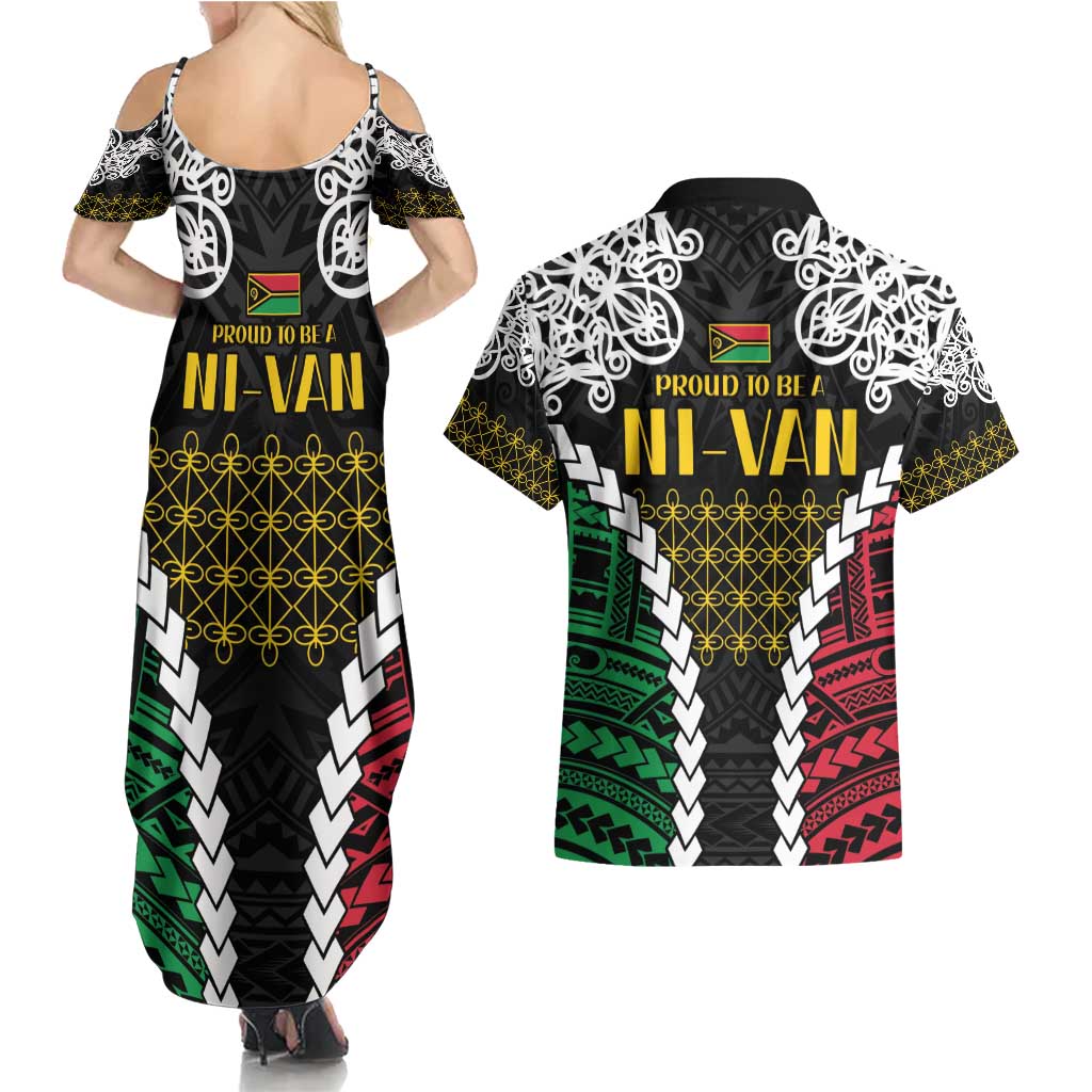 Halo Vanuatu Pride Couples Matching Summer Maxi Dress and Hawaiian Shirt Vanuatuan Sand Drawing Pattern