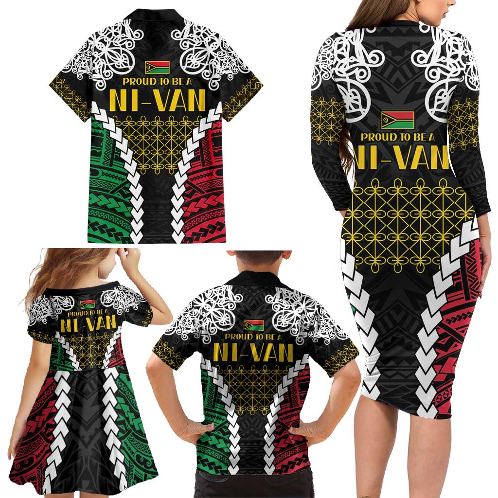 Halo Vanuatu Pride Family Matching Long Sleeve Bodycon Dress and Hawaiian Shirt Vanuatuan Sand Drawing Pattern