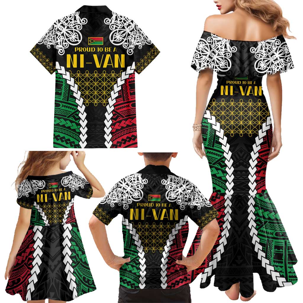 Halo Vanuatu Pride Family Matching Mermaid Dress and Hawaiian Shirt Vanuatuan Sand Drawing Pattern