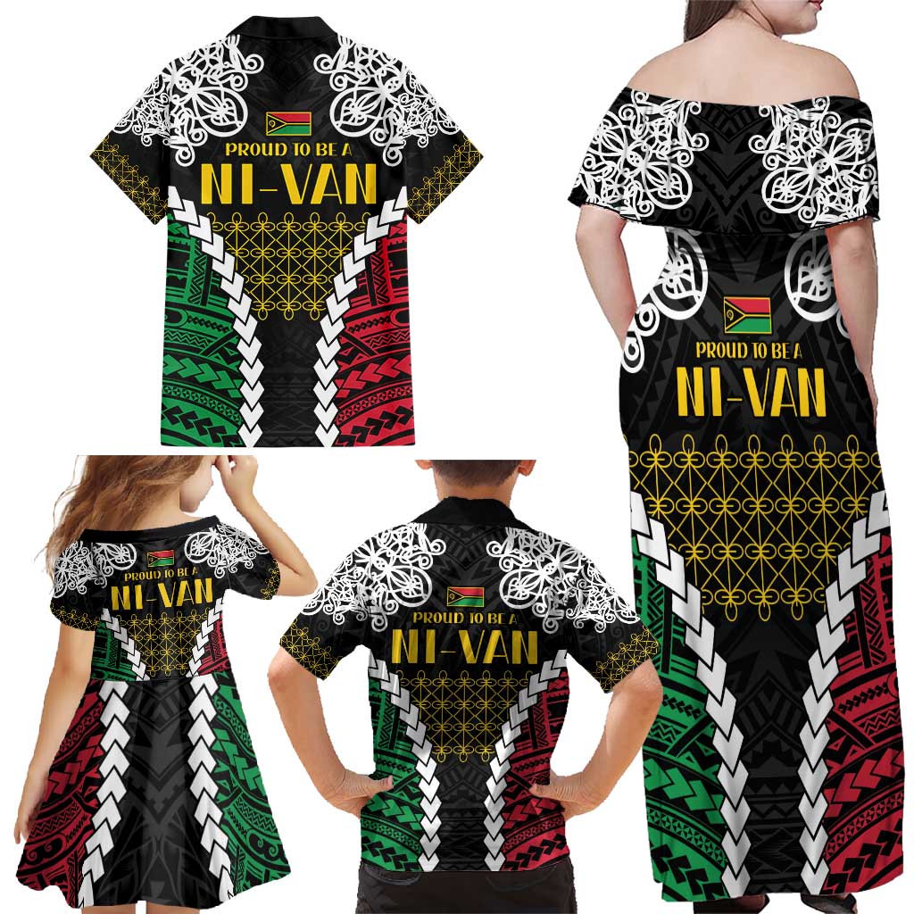 Halo Vanuatu Pride Family Matching Off Shoulder Maxi Dress and Hawaiian Shirt Vanuatuan Sand Drawing Pattern