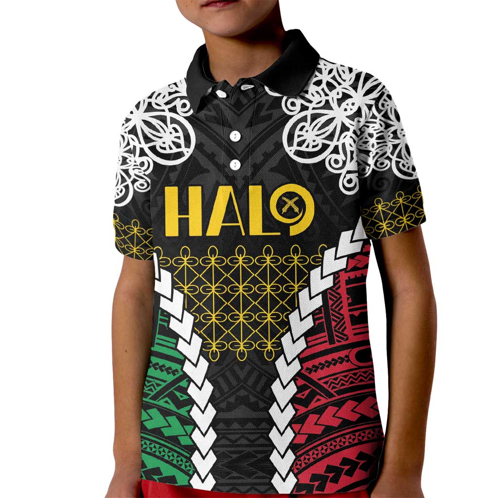 Halo Vanuatu Pride Kid Polo Shirt Vanuatuan Sand Drawing Pattern LT9 Kid Black - Polynesian Pride