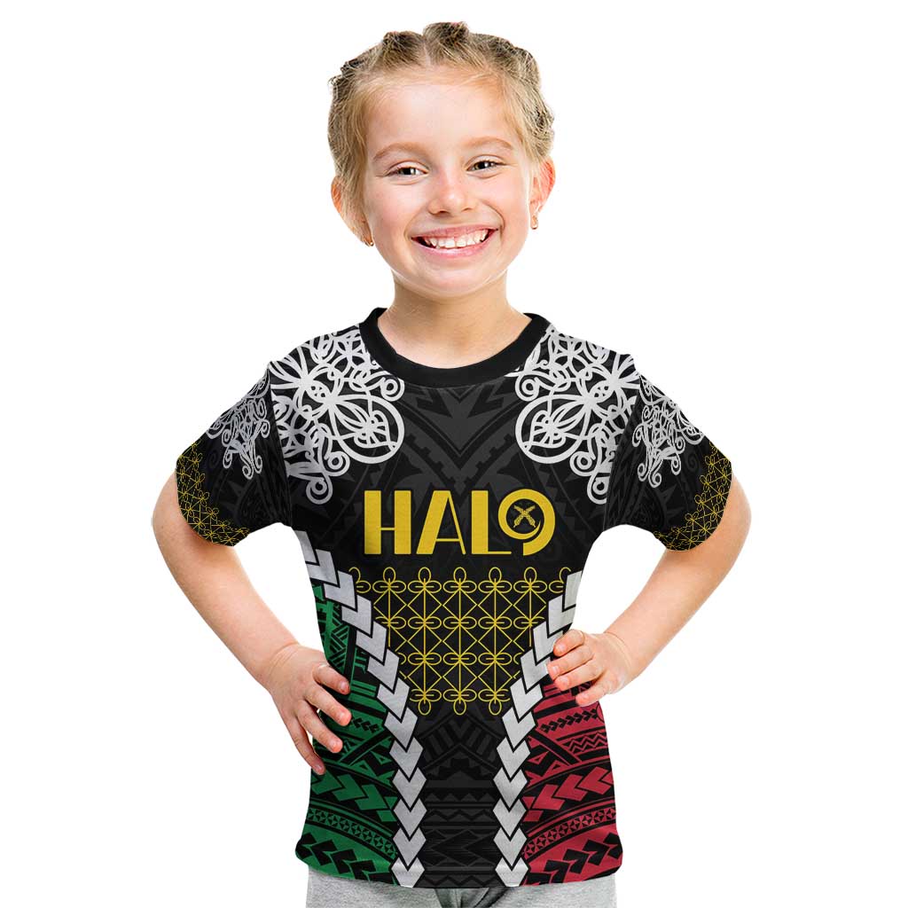Halo Vanuatu Pride Kid T Shirt Vanuatuan Sand Drawing Pattern LT9 Black - Polynesian Pride