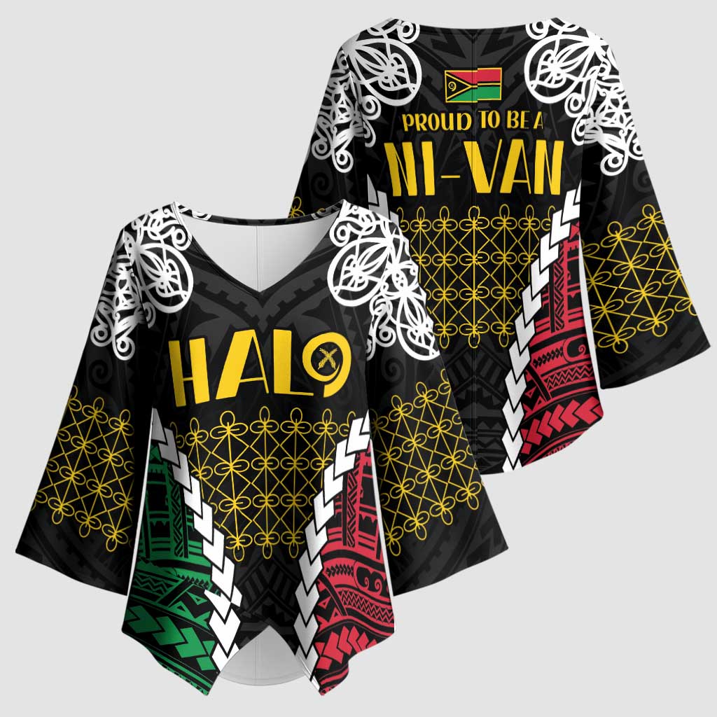 Halo Vanuatu Pride Kimono Sleeve Blouse Vanuatuan Sand Drawing Pattern - Polynesian Pride