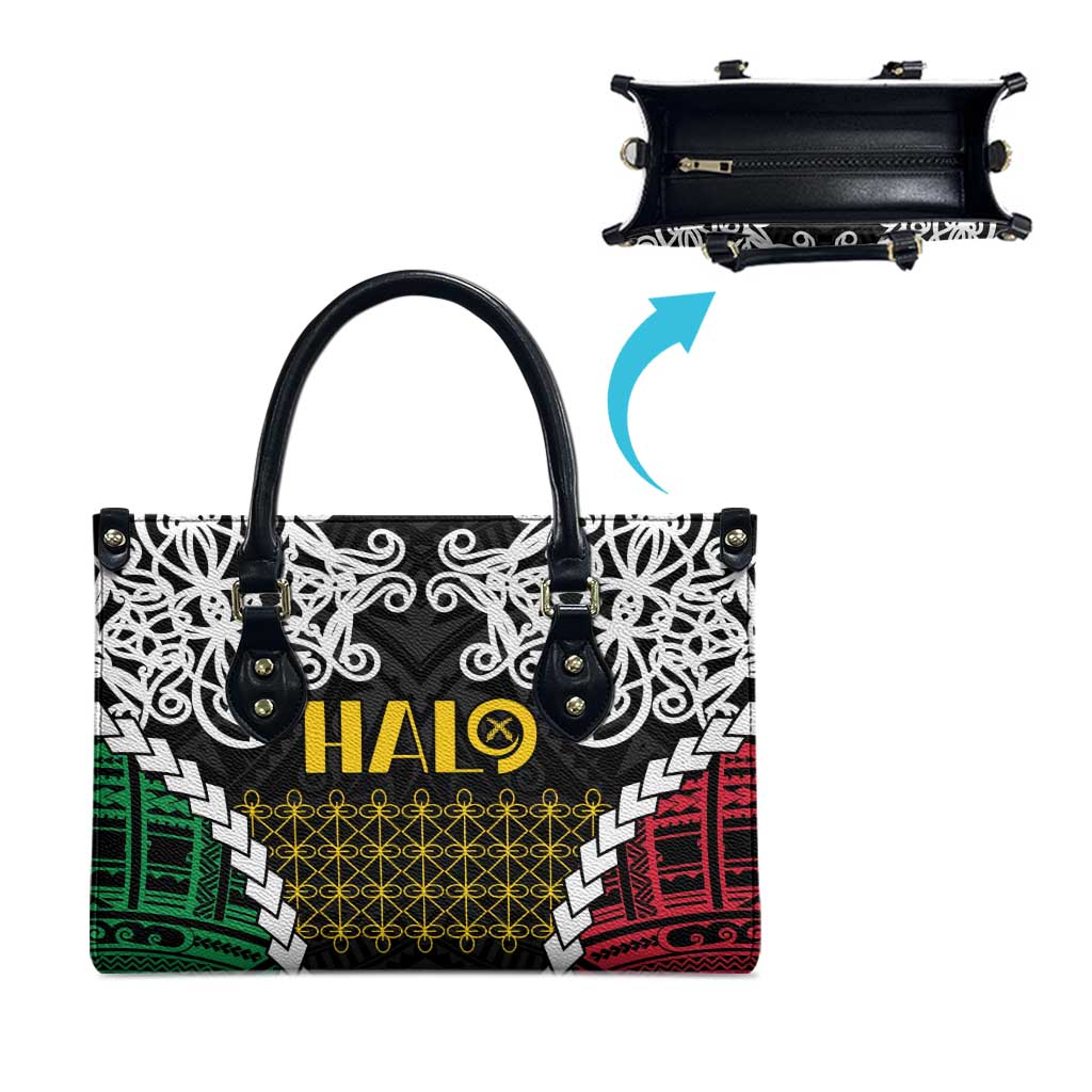 Halo Vanuatu Pride Leather Bag Vanuatuan Sand Drawing Pattern - Polynesian Pride