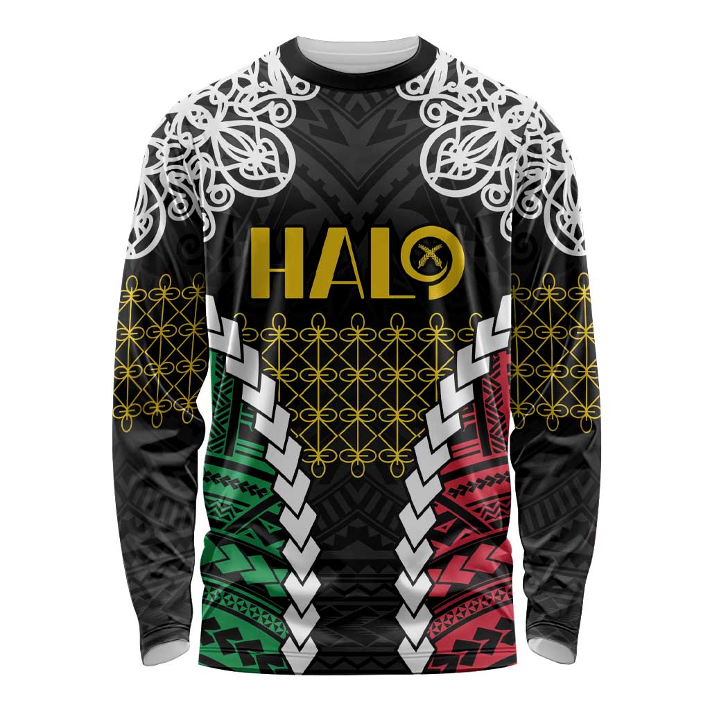Halo Vanuatu Pride Long Sleeve Shirt Vanuatuan Sand Drawing Pattern