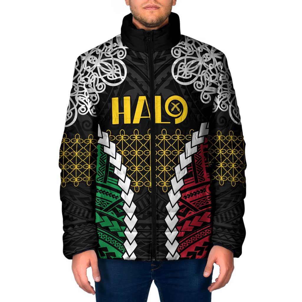 Halo Vanuatu Pride Padded Jacket Vanuatuan Sand Drawing Pattern - Polynesian Pride
