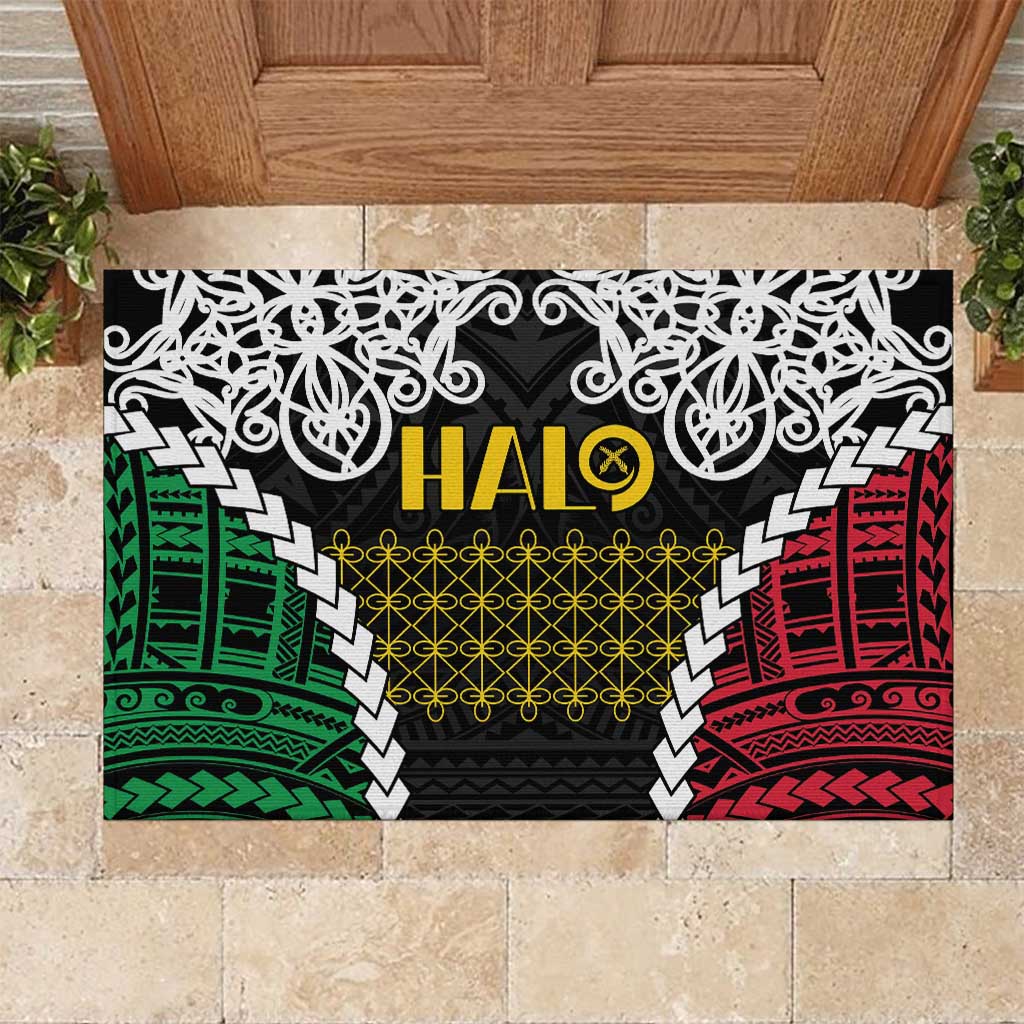 Halo Vanuatu Pride Rubber Doormat Vanuatuan Sand Drawing Pattern LT9 Black - Polynesian Pride