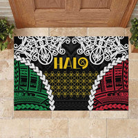 Halo Vanuatu Pride Rubber Doormat Vanuatuan Sand Drawing Pattern LT9 Black - Polynesian Pride