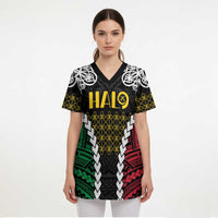 Halo Vanuatu Pride Scrub Top Vanuatuan Sand Drawing Pattern - Polynesian Pride