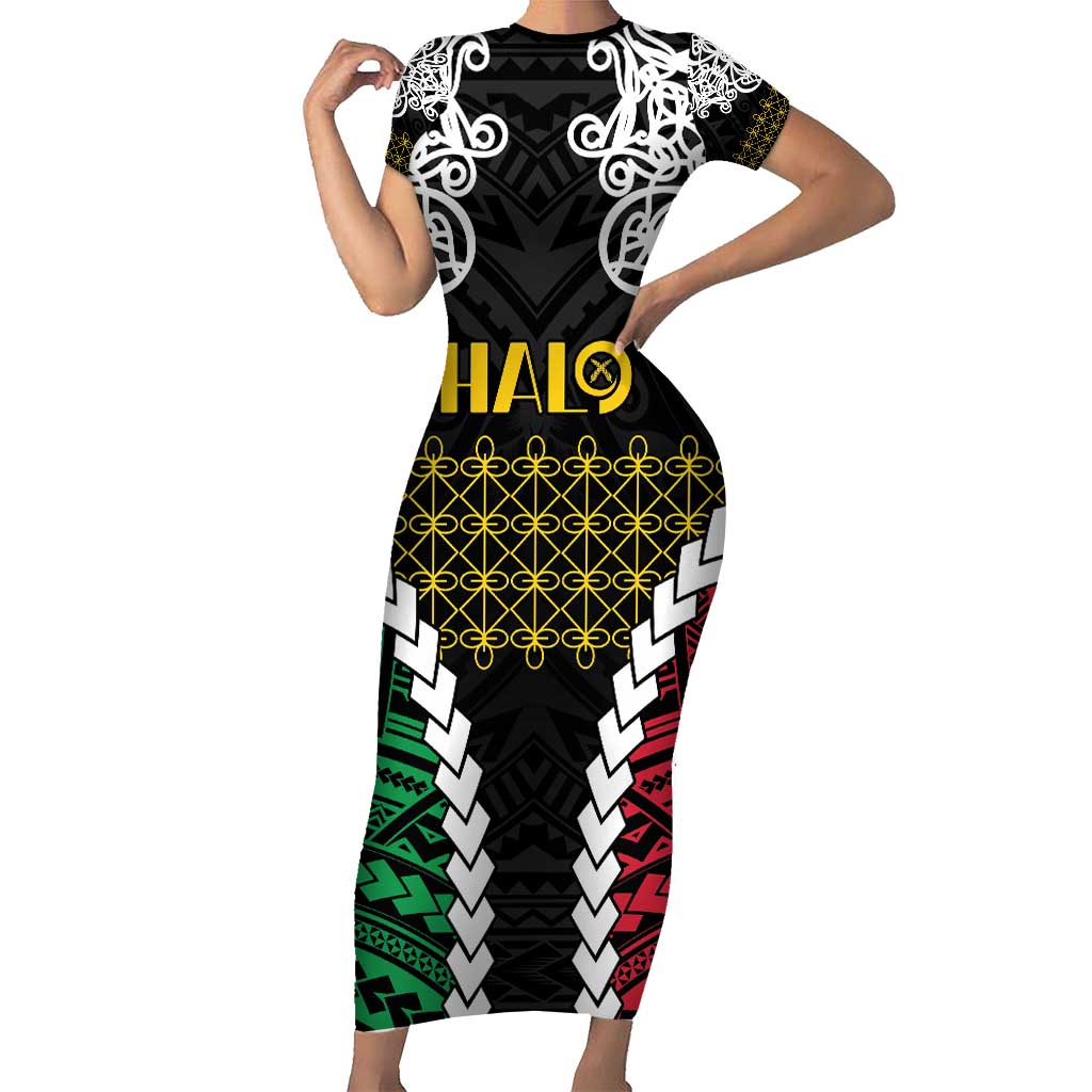 Halo Vanuatu Pride Short Sleeve Bodycon Dress Vanuatuan Sand Drawing Pattern