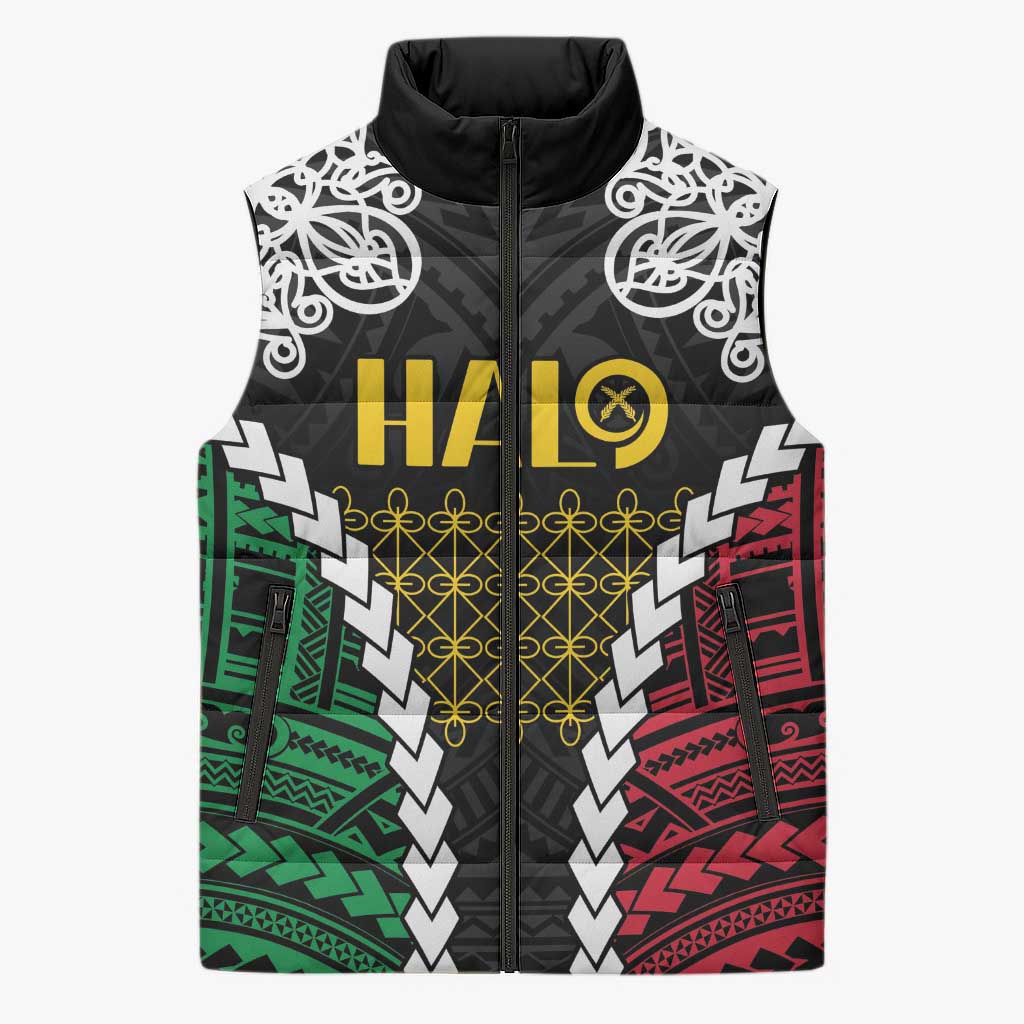 Halo Vanuatu Pride Sleeveless Puffer Jacket Vanuatuan Sand Drawing Pattern - Polynesian Pride