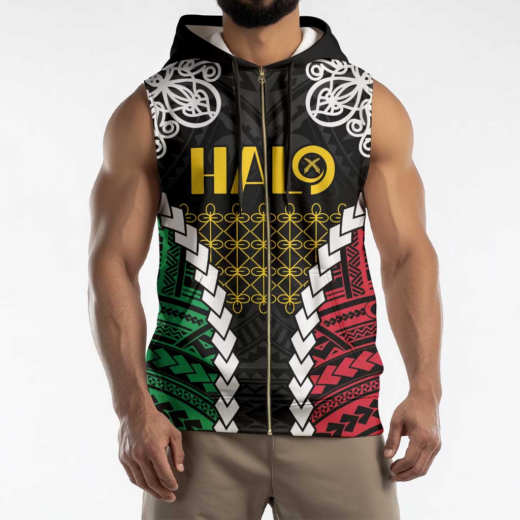Halo Vanuatu Pride Sleeveless Zip Hoodie Vanuatuan Sand Drawing Pattern - Polynesian Pride