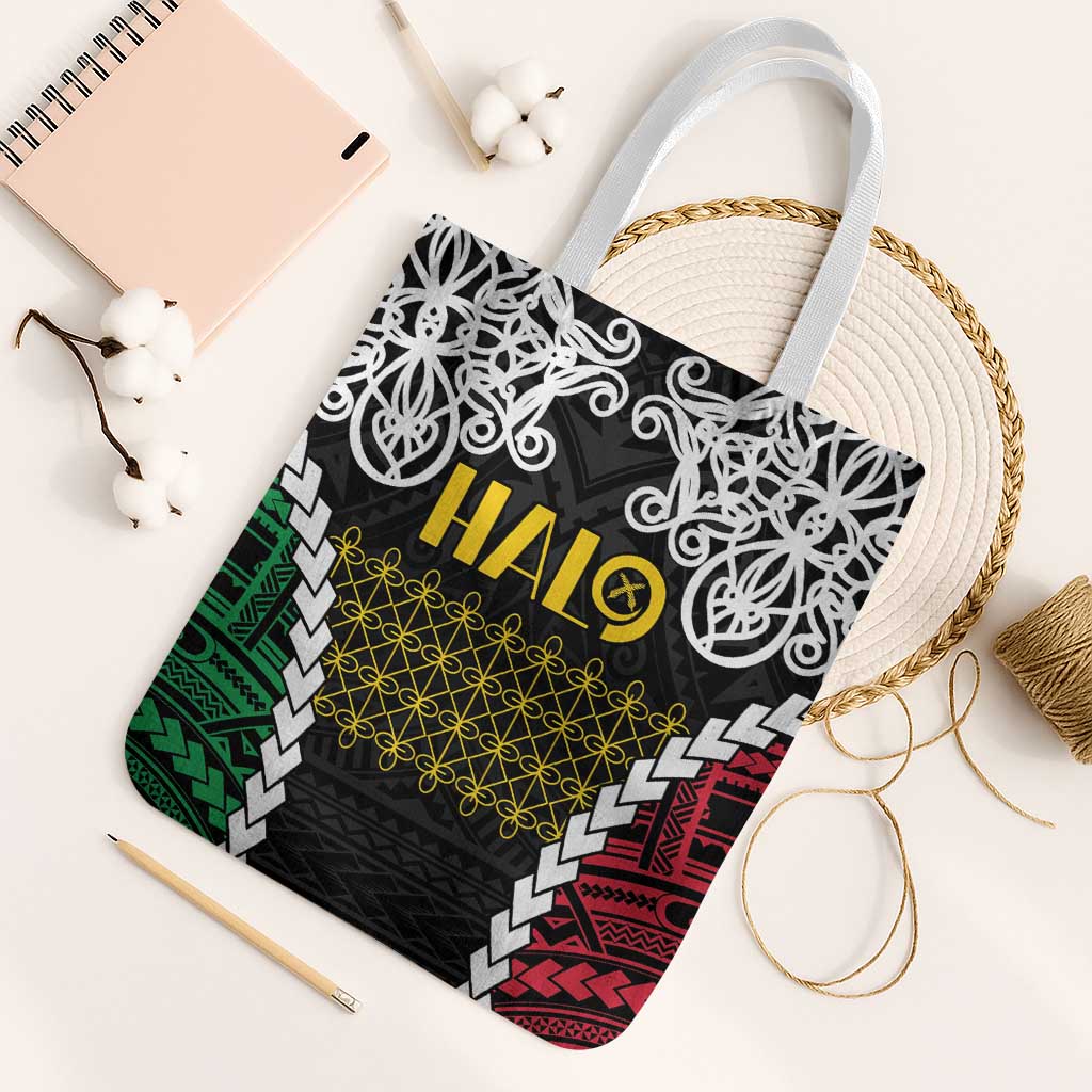 Halo Vanuatu Pride Tote Bag Vanuatuan Sand Drawing Pattern LT9 White Strap One Size Black - Polynesian Pride