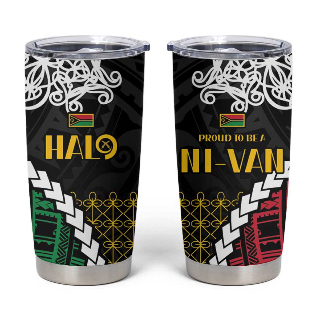 Halo Vanuatu Pride Tumbler Cup Vanuatuan Sand Drawing Pattern LT9 Black - Polynesian Pride