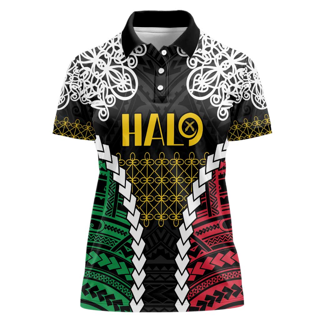 Halo Vanuatu Pride Women Polo Shirt Vanuatuan Sand Drawing Pattern