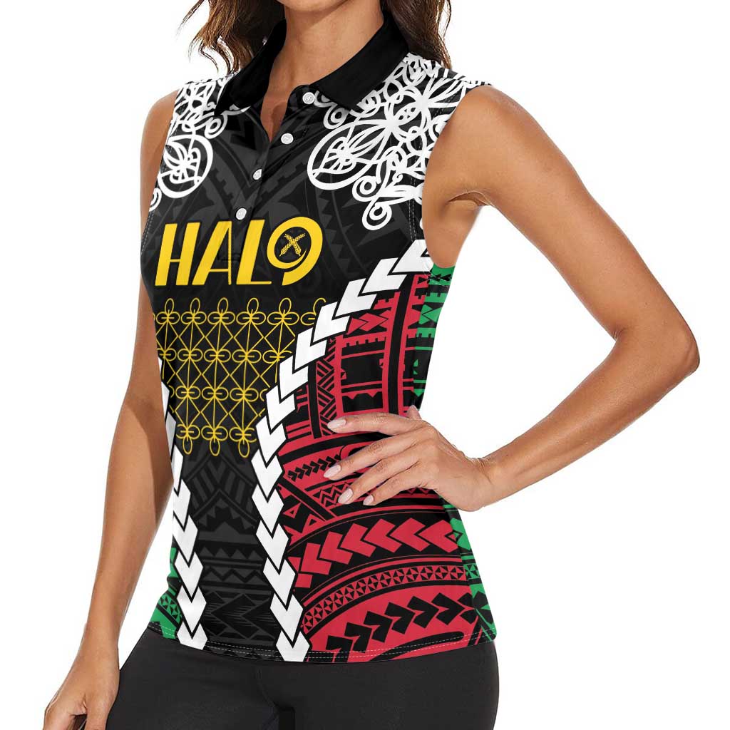 Halo Vanuatu Pride Women Sleeveless Polo Shirt Vanuatuan Sand Drawing Pattern