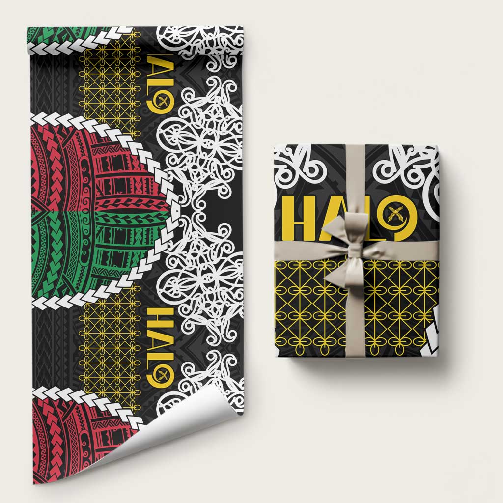 Halo Vanuatu Pride Wrapping Paper Vanuatuan Sand Drawing Pattern LT9 58" × 23" Black - Polynesian Pride