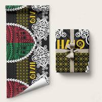 Halo Vanuatu Pride Wrapping Paper Vanuatuan Sand Drawing Pattern LT9 58" × 23" Black - Polynesian Pride