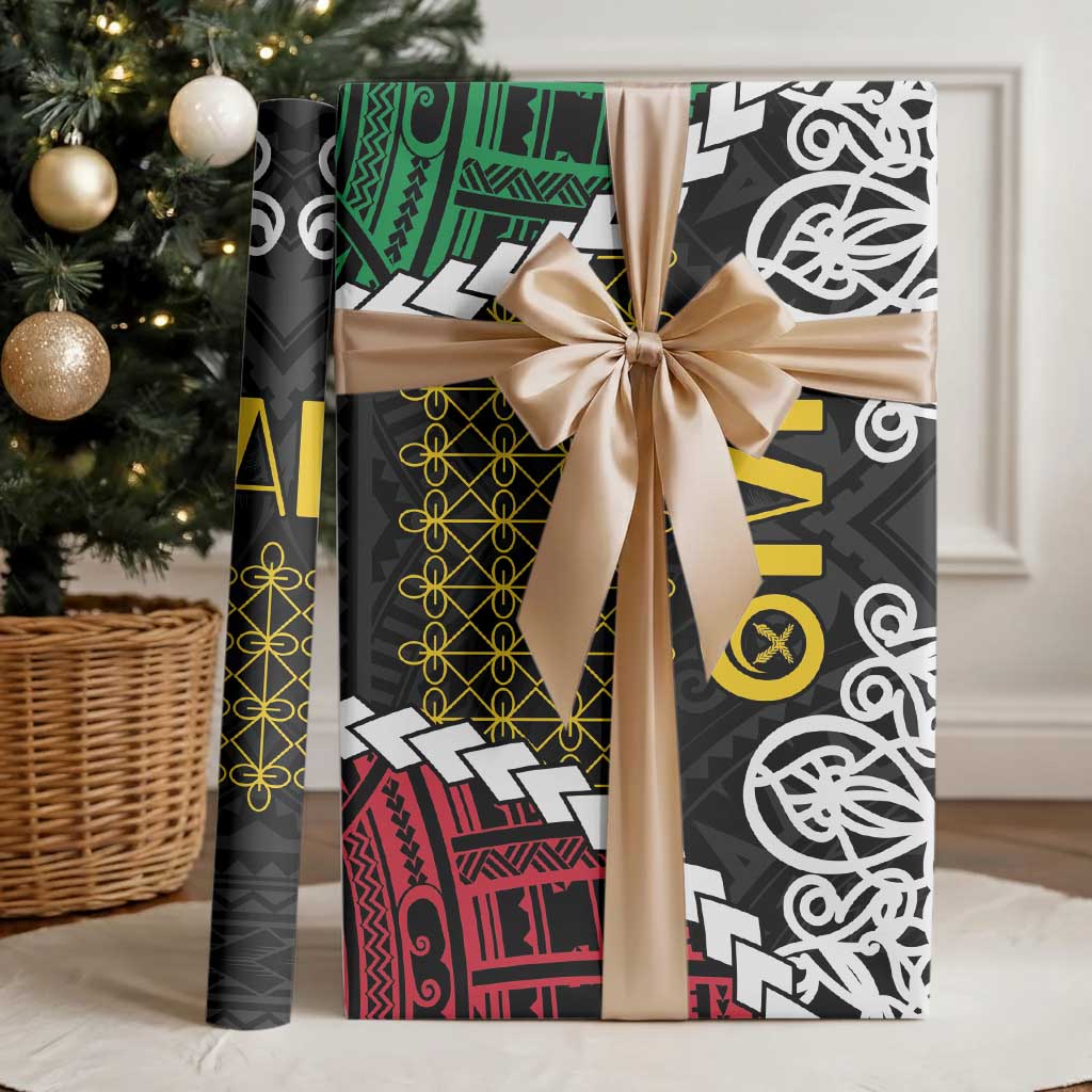 Halo Vanuatu Pride Wrapping Paper Vanuatuan Sand Drawing Pattern LT9 - Polynesian Pride