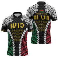 Halo Vanuatu Pride Zipper Polo Shirt Vanuatuan Sand Drawing Pattern - Polynesian Pride