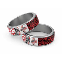 Malo e lelei Tonga Classic Ring Ngatu Tokelau Feletoa Fata Traditional Polynesian Pattern LT9 Sliver Red - Polynesian Pride