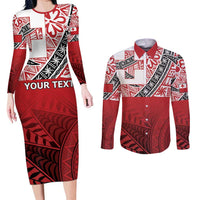 Malo e lelei Tonga Couples Matching Long Sleeve Bodycon Dress and Long Sleeve Button Shirt Ngatu Tokelau Feletoa Fata Traditional Polynesian Pattern LT9 Red - Polynesian Pride