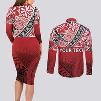 Malo e lelei Tonga Couples Matching Long Sleeve Bodycon Dress and Long Sleeve Button Shirt Ngatu Tokelau Feletoa Fata Traditional Polynesian Pattern LT9 - Polynesian Pride
