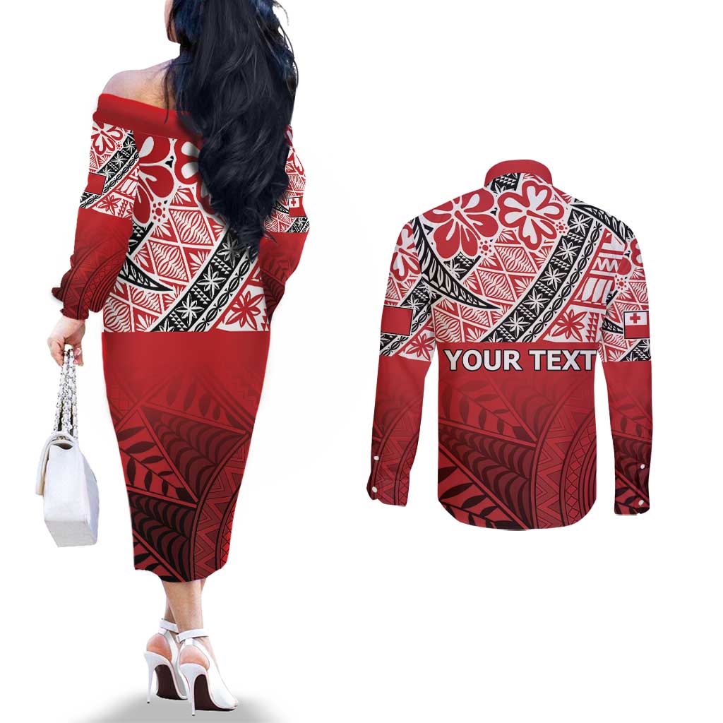 Malo e lelei Tonga Couples Matching Off The Shoulder Long Sleeve Dress and Long Sleeve Button Shirt Ngatu Tokelau Feletoa Fata Traditional Polynesian Pattern LT9 - Polynesian Pride