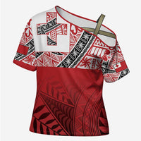 Malo e lelei Tonga Cross Shoulder Shirt Ngatu Tokelau Feletoa Fata Traditional Polynesian Pattern - Polynesian Pride