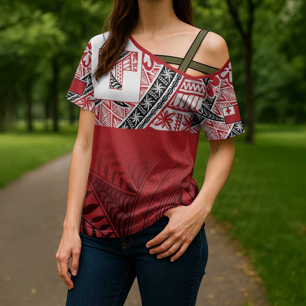 Malo e lelei Tonga Cross Shoulder Shirt Ngatu Tokelau Feletoa Fata Traditional Polynesian Pattern - Polynesian Pride