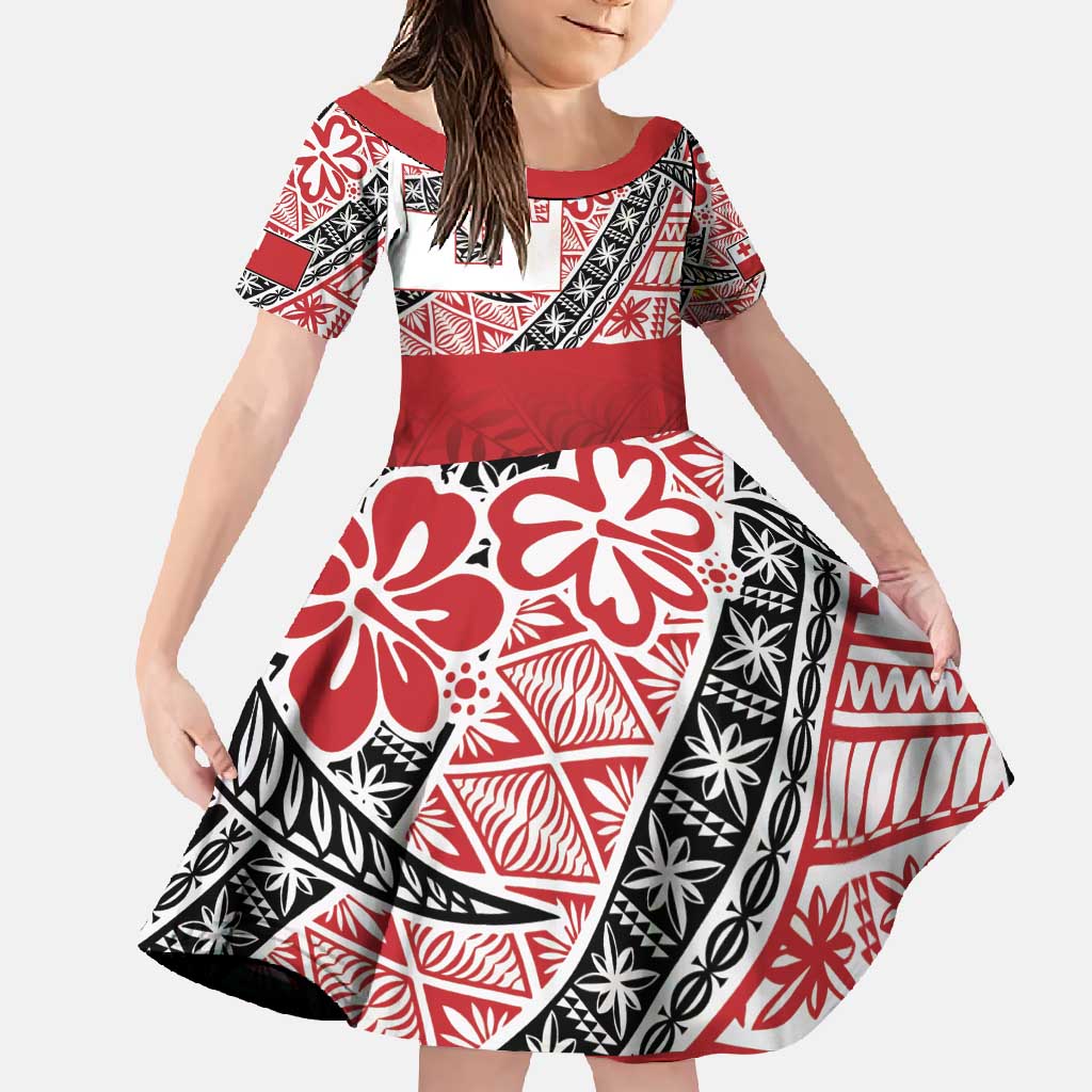 Malo e lelei Tonga Family Matching Long Sleeve Bodycon Dress and Hawaiian Shirt Ngatu Tokelau Feletoa Fata Traditional Polynesian Pattern LT9 Daughter's Dress Red - Polynesian Pride
