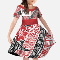 Malo e lelei Tonga Family Matching Long Sleeve Bodycon Dress and Hawaiian Shirt Ngatu Tokelau Feletoa Fata Traditional Polynesian Pattern LT9 Daughter's Dress Red - Polynesian Pride