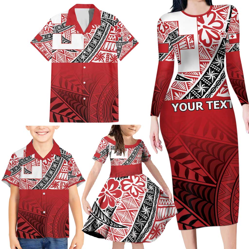 Malo e lelei Tonga Family Matching Long Sleeve Bodycon Dress and Hawaiian Shirt Ngatu Tokelau Feletoa Fata Traditional Polynesian Pattern