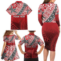 Malo e lelei Tonga Family Matching Long Sleeve Bodycon Dress and Hawaiian Shirt Ngatu Tokelau Feletoa Fata Traditional Polynesian Pattern LT9 - Polynesian Pride