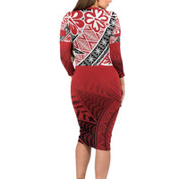 Malo e lelei Tonga Family Matching Long Sleeve Bodycon Dress and Hawaiian Shirt Ngatu Tokelau Feletoa Fata Traditional Polynesian Pattern LT9 - Polynesian Pride