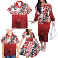 Malo e lelei Tonga Family Matching Off The Shoulder Long Sleeve Dress and Hawaiian Shirt Ngatu Tokelau Feletoa Fata Traditional Polynesian Pattern
