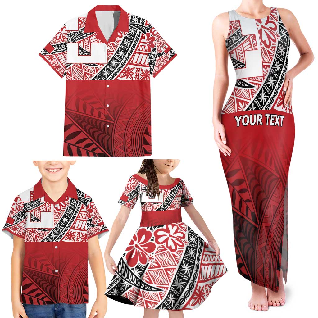 Malo e lelei Tonga Family Matching Tank Maxi Dress and Hawaiian Shirt Ngatu Tokelau Feletoa Fata Traditional Polynesian Pattern
