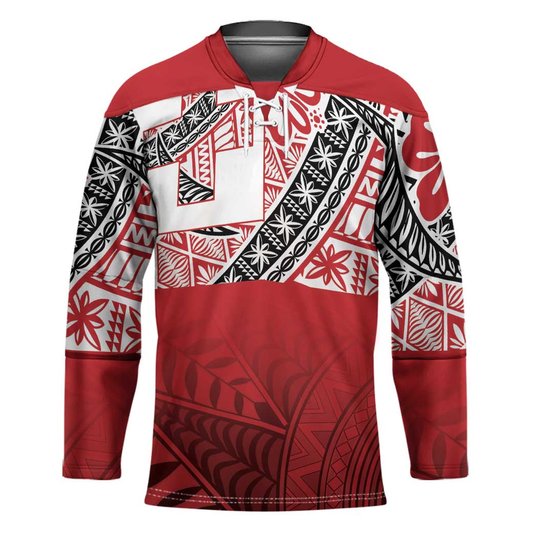 Malo e lelei Tonga Hockey Jersey Ngatu Tokelau Feletoa Fata Traditional Polynesian Pattern - Polynesian Pride