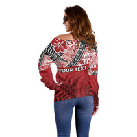 Malo e lelei Tonga Off Shoulder Sweater Ngatu Tokelau Feletoa Fata Traditional Polynesian Pattern
