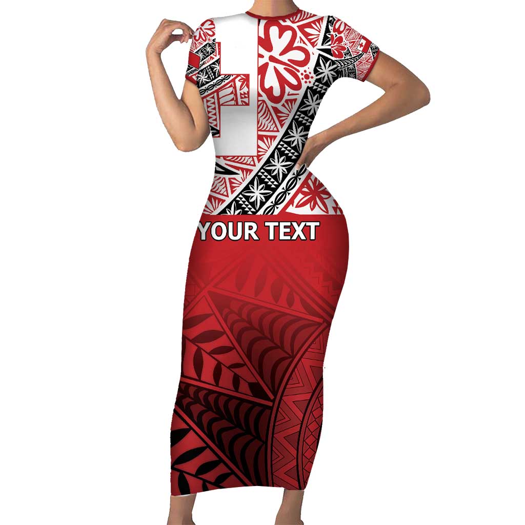 Malo e lelei Tonga Short Sleeve Bodycon Dress Ngatu Tokelau Feletoa Fata Traditional Polynesian Pattern LT9 Long Dress Red - Polynesian Pride