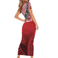 Malo e lelei Tonga Short Sleeve Bodycon Dress Ngatu Tokelau Feletoa Fata Traditional Polynesian Pattern LT9 - Polynesian Pride
