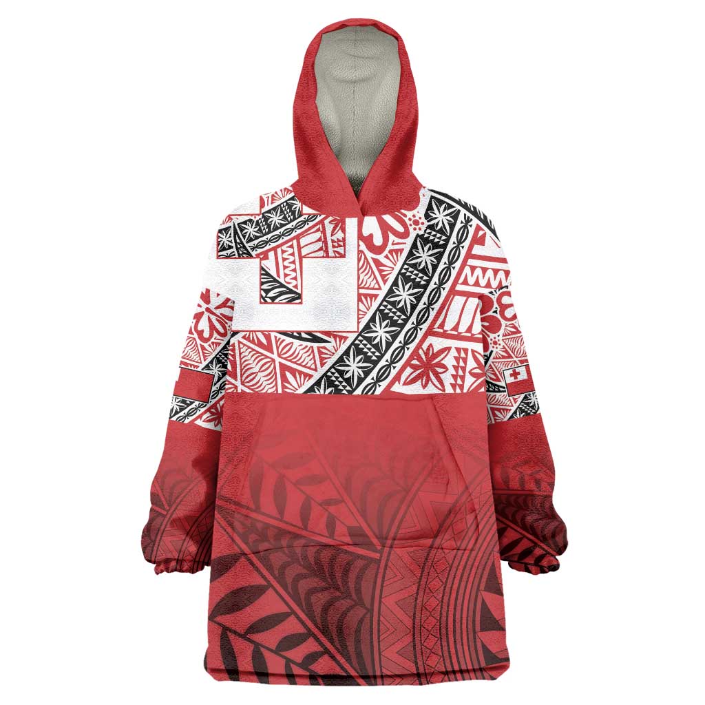 Malo e lelei Tonga Wearable Blanket Hoodie Ngatu Tokelau Feletoa Fata Traditional Polynesian Pattern LT9 One Size Red - Polynesian Pride