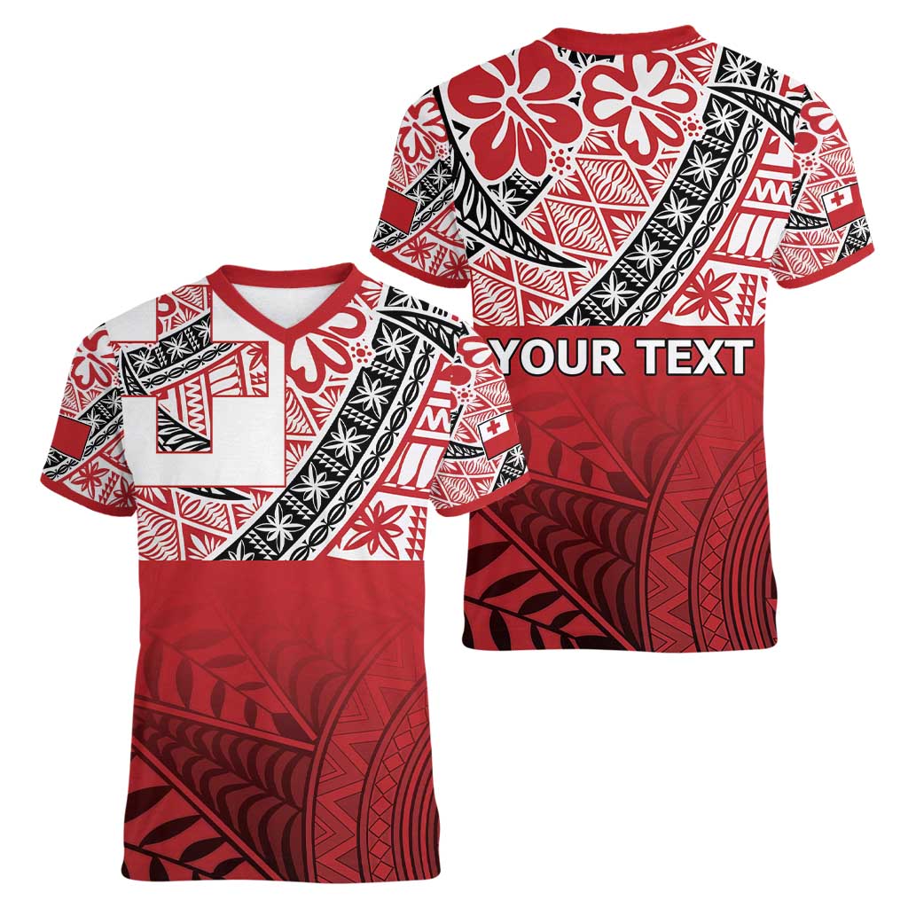 Malo e lelei Tonga Women V-Neck T-Shirt Ngatu Tokelau Feletoa Fata Traditional Polynesian Pattern
