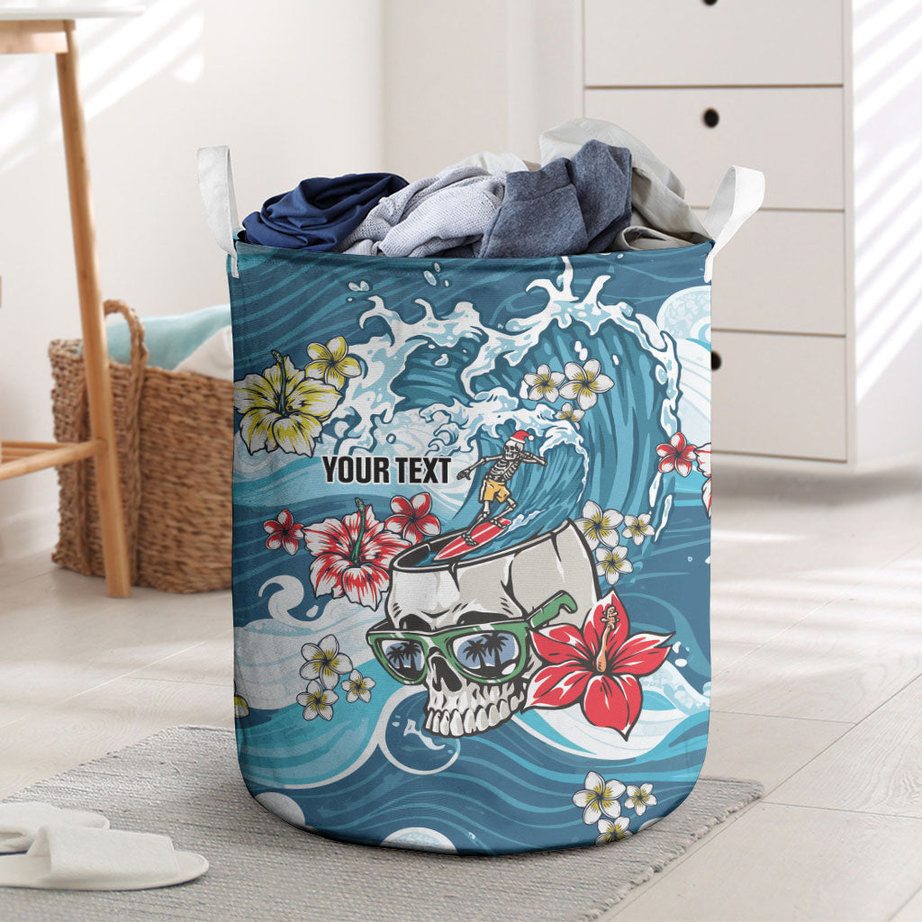 Hawaii Santa Skeleton Surfing Personalized Laundry Basket Mele Kalikimaka i Iulai!