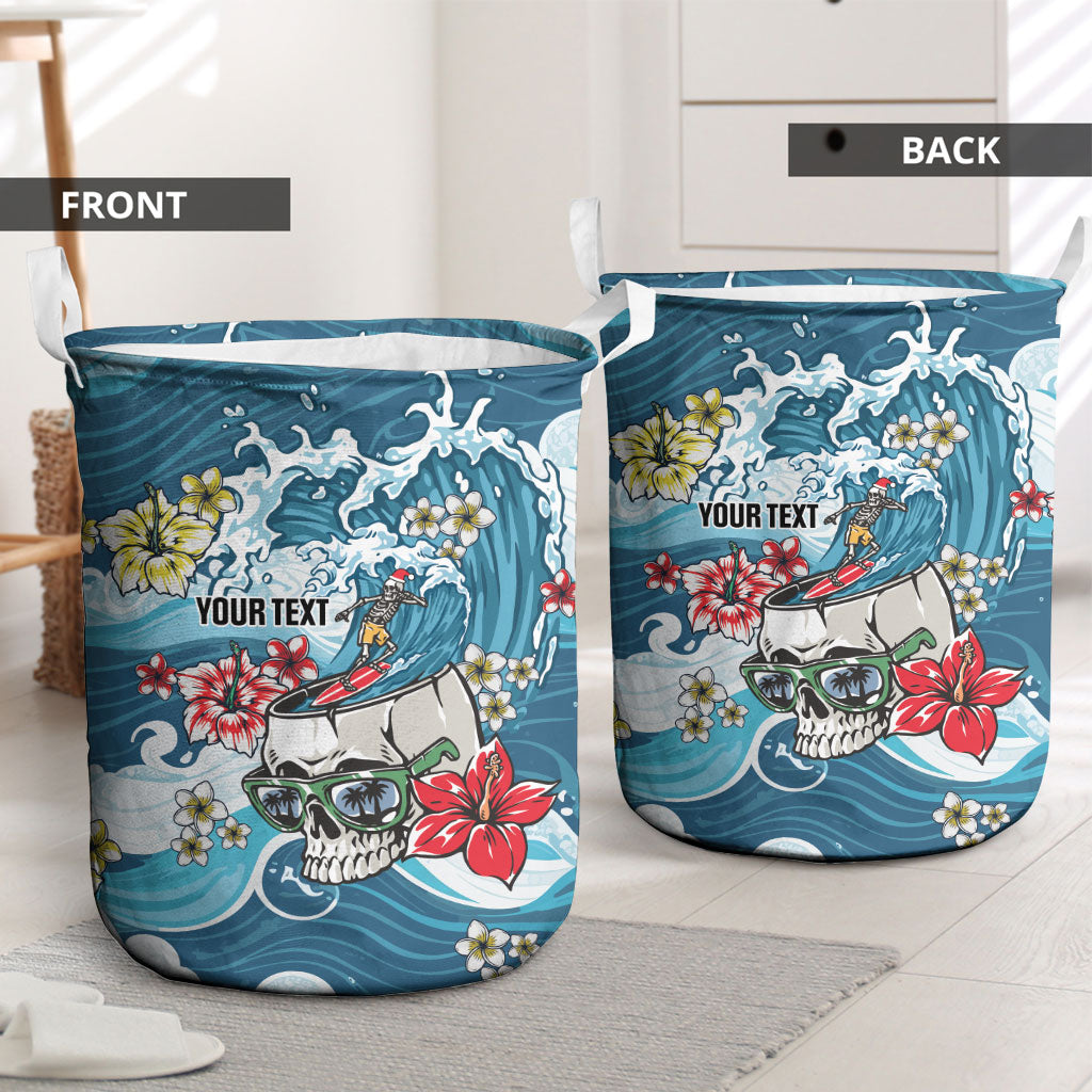 Hawaii Santa Skeleton Surfing Personalized Laundry Basket Mele Kalikimaka i Iulai!