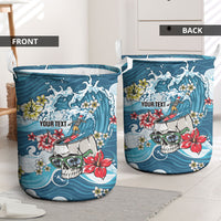 Hawaii Santa Skeleton Surfing Personalized Laundry Basket Mele Kalikimaka i Iulai!