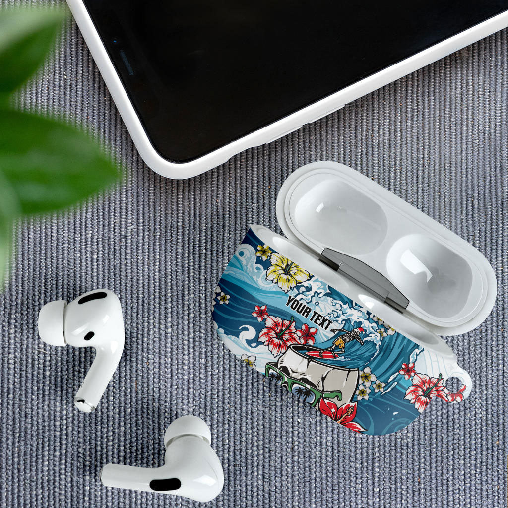 Hawaii Santa Skeleton Surfing Personalized AirPods Case Mele Kalikimaka i Iulai!